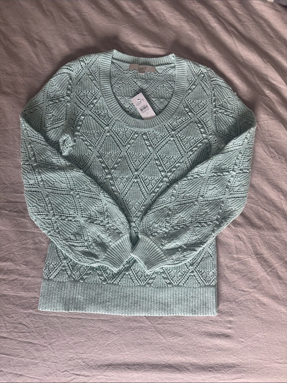 LOFT Mint Crewneck Pointelle Sweater. Size XS. NEW